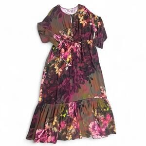 Soft Surroundings Floral Maxi Dress Womens L Long Sleeve Boho Fall Romantic